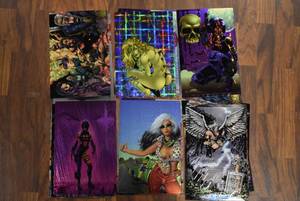 lot 3031 image: Lot of 22 London Night Krome Productions Collectible Large Holographic Comic Cards - WILL SHIP
