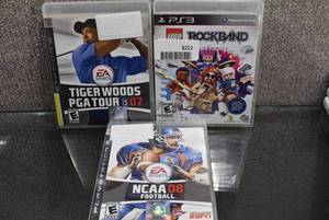 lot 3212 image: Lot of 3 Playstation 3 Games Titles Include Lego Rock Band, Tiger Woods PGA Tour 07  & NCAA 08 Football - WILL SHIP