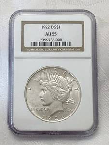 lot 2001 image: Liberty head peace dollar 1922 graded NGC AU55 sealed in case
