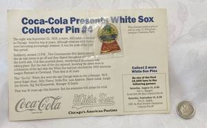 lot 7007 image: Coca-Cola Presents White Sox Collector Pin #4 on Original Promo Card