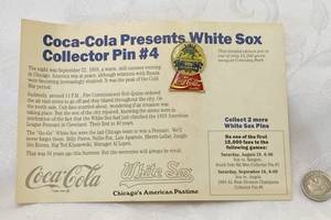 lot 7008 image: Coca-Cola Presents White Sox Collector Pin #4 on Original Promo Card