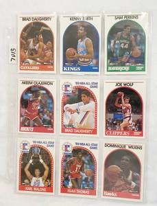 lot 7015 image: 1989 All-Star - Player Basketball Cards - Olajuwon - Monlone - Dominique Wilkins - Isiah Thomas