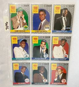 lot 7046 image: Vintage 1990 NBA Hoops Basketball Cards - Lottery Pick Gary Payton - Scott - Gill - Robinson