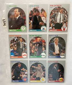 lot 7053 image: Vintage 1990 NBA Hoops Basketball Cards&nbsp - Coaches - Phil Jackson - Wilkins - Nelson
