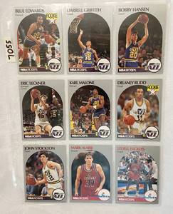 lot 7055 image: Vintage 1990 NBA Hoops Basketball Cards - Karl Malone - Stockton