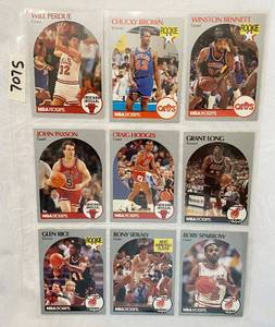 lot 7075 image: Vintage 1990 NBA Hoops Basketball Cards - Glen Rice RC - Brown RC - Perdue