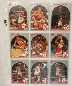 lot 7079 image: Vintage 1990 NBA Hoops Basketball Cards - Moses Malone - Cliff Levingston - Kenny Smith - Spud Webb