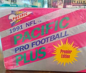 lot 6104 image: SEALED BOX - 1991 NFL Pacific Pro Football Plus Premier Edition - Barry Sanders - John Elway - Brett Favre RC - Marino