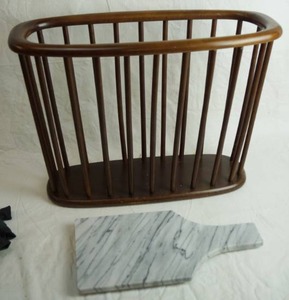 lot 2962 image: Wooden Magazine Holder & Marble Cutting Board - WOW High Style