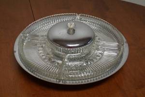 lot 5110 image: Vintage Serving Set LAZY SUSAN - Beautiful Glass Dinner Serving Tray - NICE