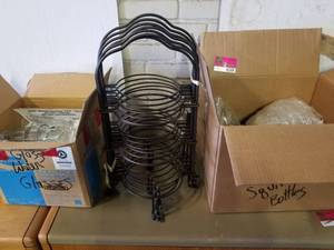 lot 4249 image: Glass Cups, Display Stands, Plastic Spray Bottles