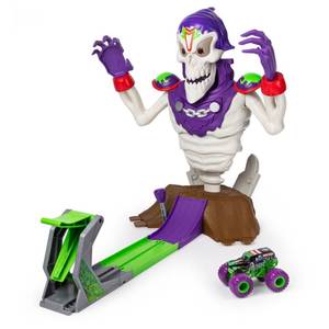 lot 1441 image: Monster Jam Grim Take-down Playset Featuring Exclusive 164 Scale Die-Cast Grave Digger Monster Truck