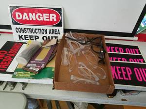 lot 1288 image: safety glasses sandpaper and keep out signs