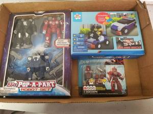 lot 1341 image: pop apart robot set police squad building bricks and a Transformer