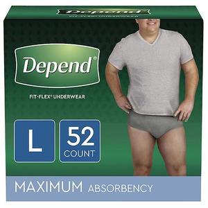 lot 1186 image: Depend Mens Fit Flex Incontinence Underwear - Gray - Large - 26ct