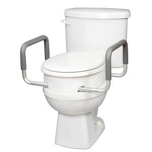 lot 1199 image: Carex Raised Toilet Seat With Handles, Standard Round Toilets, Adds 3.5 Inches to Toilet Height, Toilet Seat Riser For Handicap and Seniors