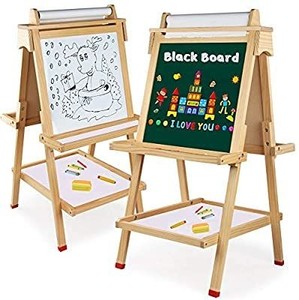 lot 1202 image: Wooden Art Easel Children Easel with Magnetic Chalkboard Kids BlackWhite Board Easel