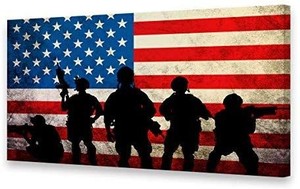 lot 1209 image: Canvas Wall Art Vintage Stars and Stripes American National Flag Artwork Military Soldiers Army USA Picture