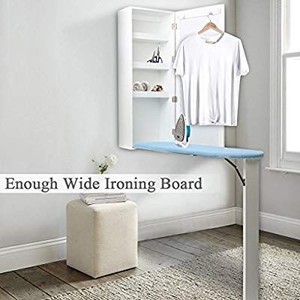 lot 1214 image: Ironing Board Cabinet Wooden Wall Mounted Storage Shelves Foldable with Mirror White