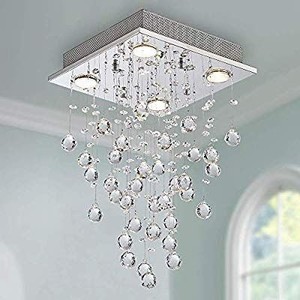 lot 1225 image: Bestier Modern Crystal Square Raindrop Chandelier Lighting Flush Mount LED Ceiling Light Fixture