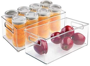 lot 1226 image: mDesign Deep Plastic Kitchen Storage Organizer Container Bin with Handles for Pantry, Cabinets, Shelves, Refrigerator, Freezer