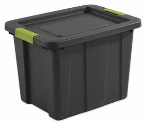 lot 1246 image: Sterilite 18 gal Gray & Soft Fern Tuff1 Latching Tote,