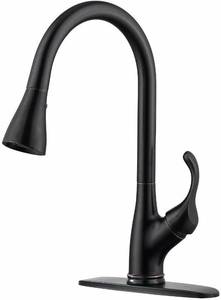 lot 1258 image: APPASO Kitchen Faucet with Pull Down Sprayer Oil Rubbed Bronze, Single Handle High Arc Pull Out Spray Head Kitchen Sink Faucet with Deck Plate
