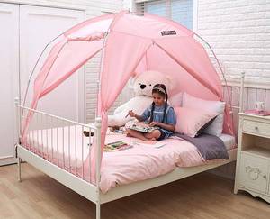 lot 1270 image: BESTEN Floorless Indoor Privacy Tent on Bed with Color Poles for Cozy Sleep in Drafty Rooms