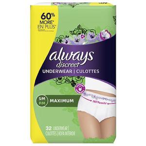 lot 1283 image: Always Discreet Incontinence Underwear, Maximum Absorbency, SmallMedium, 32ct