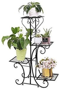 lot 1387 image: Metal Plant Stand Flower Pot Shelf Indoor 4 Tier Classic Patio Stand Holder