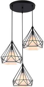 lot 5230 image: Industrial Pendant 3-Lights Retro Hanging Ceiling Lamp with Black Basket Cage for Dining Kitchen Bedroom Hallway Living Room Bar