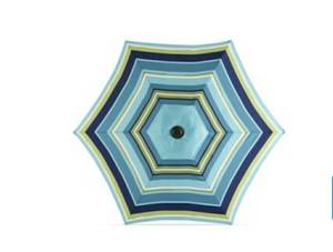 lot 2371 image: Garden Treasures multicolored Market 7.5-ft No-tilt Round Patio Umbrella with Dark Brown Steel Frame