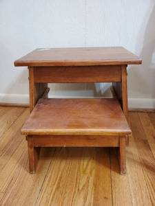 lot 3377 image: Wooden Step Stool with Smaller Attachment that Pulls Out