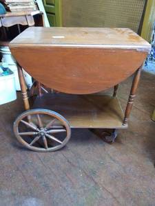 lot 3401 image: Wooden Drop Leaf Tea Cart