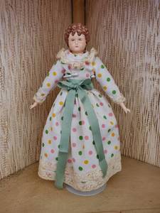 lot 6198 image: Vintage Polka Dot Dress Doll on Stand