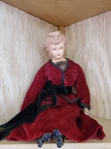lot 6200 image: Antique With Burgandy & Black Doll