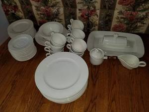 lot 7575 image: Lot of White Dishes 68 Pieces. Jamestown Provincial. Oven Safe