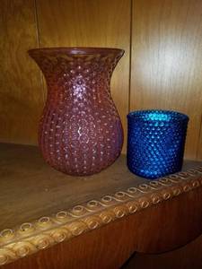 lot 7584 image: Lot of 2 Replication Hobnail Glassware ( Pink & Blue)