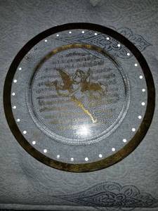 lot 7587 image: 1 Glass Plate with Gilded Angel and Notes