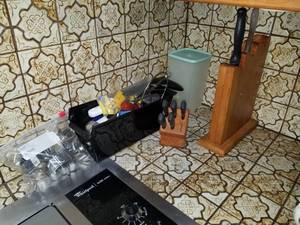 lot 7624 image: Lot of 2 Wooden Knife Holders. and Cooking Utensils