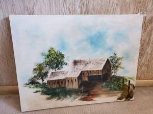 lot 7642 image: Oil Painting of Rustic Barn