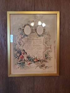 lot 7666 image: Gilded Frame of Wedding Certificate