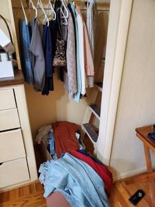 lot 7676 image: Lot of Wooden Pink Crate and Vintage Clothes