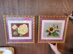 lot 7677 image: Lot of Two Framed Cross Stitch Flowers