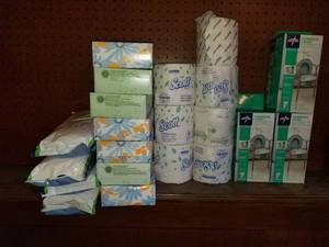 lot 7717 image: Lot of Kleenex. Toilet Paper. Adult Wipes. and Commode Liners