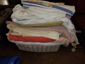 lot 7736 image: Lot of Blankets . Towels and Rags and Pillows In Basket