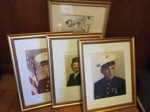 lot 7740 image: Lot of 4 Framed Photos, 3 Military, 1 Young Girls