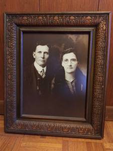 lot 7741 image: Vintage Photo of Couple Ornate Wooden Frame