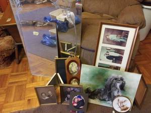 lot 7742 image: Lot of Pictures, Mirrors, Dog Painting