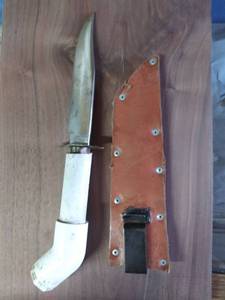 lot 7748 image: Original Bowie Knife with Handmade Handle and Handmade Sheath Made in Germany